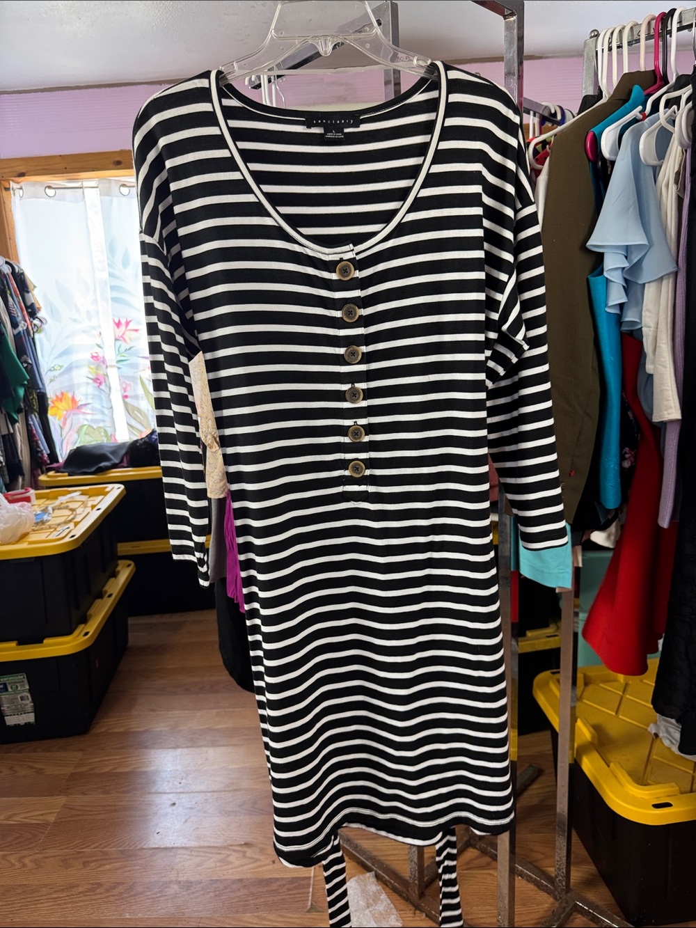 Sanctuary Striped Henley Belted Dress Black White Large NWOT - Picture 5 of 7